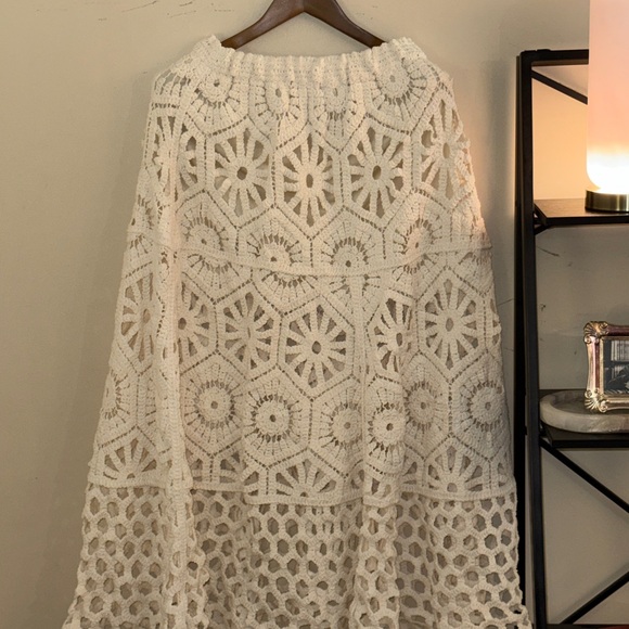 POL Crochet Lace Maxi Skirt Cream Boho Tiered Skirt One Size - Picture 5 of 5